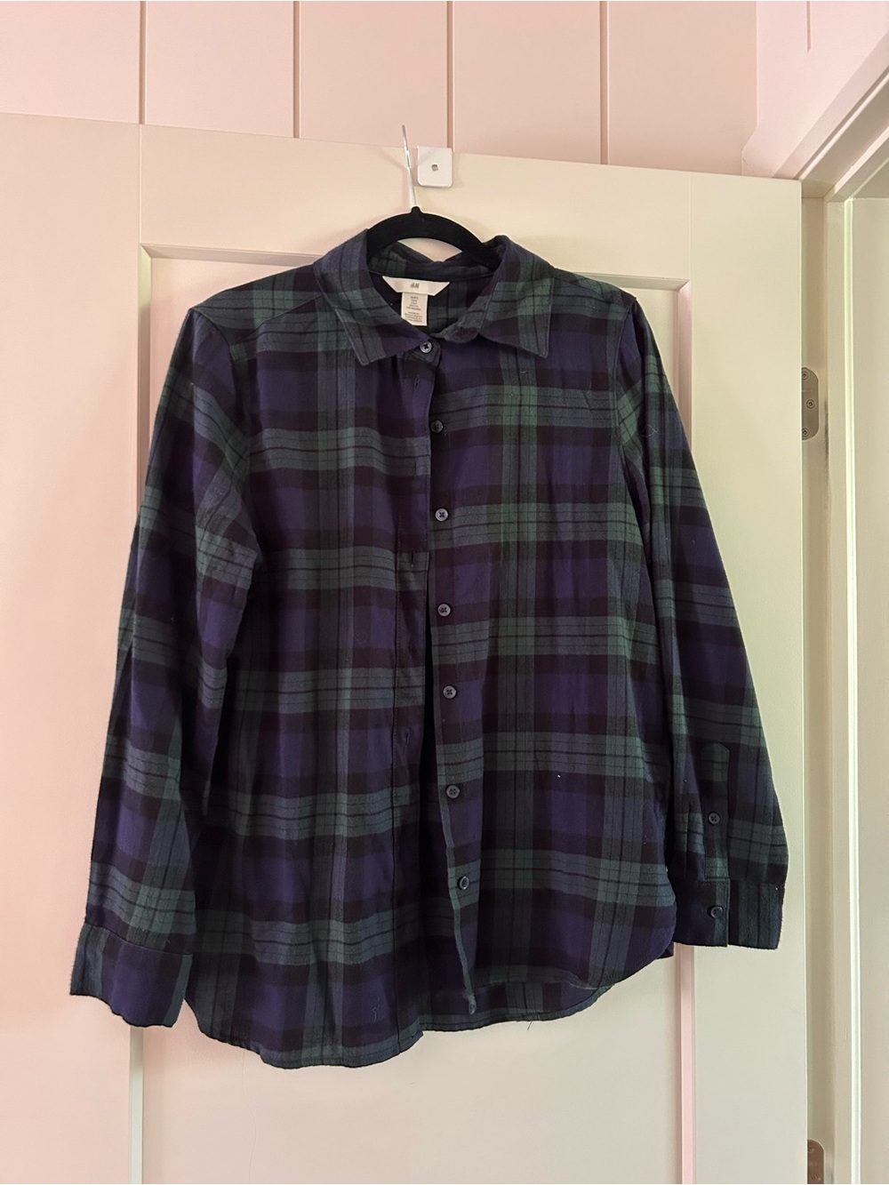 H&M Women’s Plaid Button-Down Shirt in Navy & Forest Green